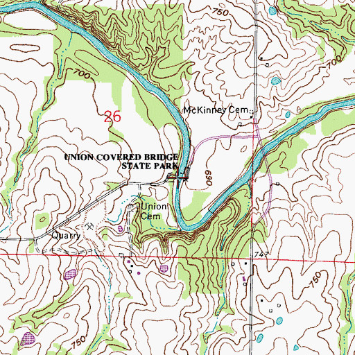 Topographic Map of Union Bridge, MO