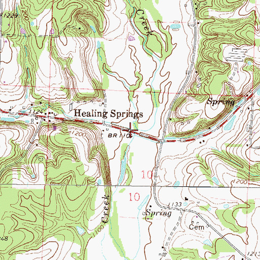 Topographic Map of Healing Springs Bridge, AR