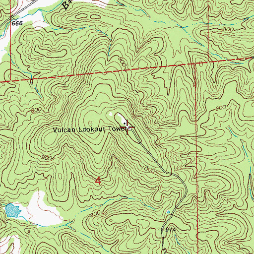 Topographic Map of Vulcan Lookout Tower, MO