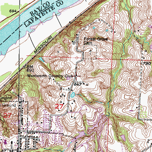 Topographic Map of Wentworth Country Club, MO