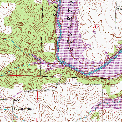 Topographic Map of Young Bridge, MO