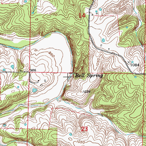 Topographic Map of Bell Spring, MO