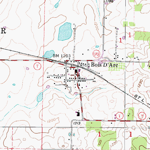 Topographic Map of Bois D'Arc, MO