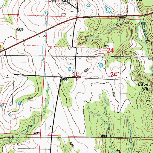 Topographic Map of Love School (historical), MO