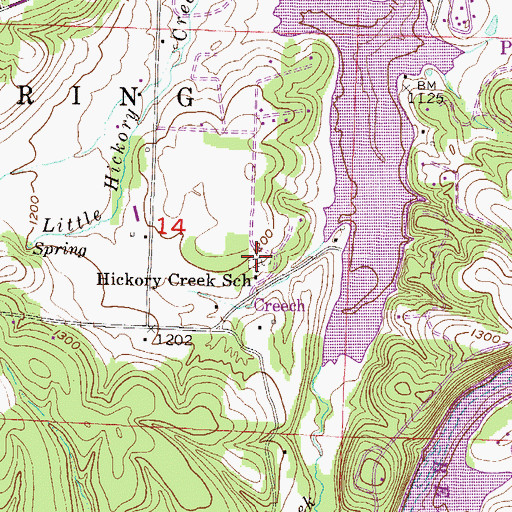 Topographic Map of Hickory Creek Cemetery, AR