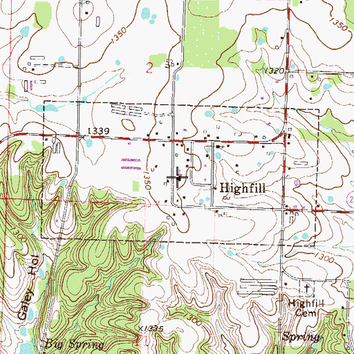 Topographic Map of Highfill Baptist Church, AR