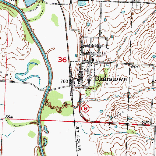 Topographic Map of Blairstown, MO