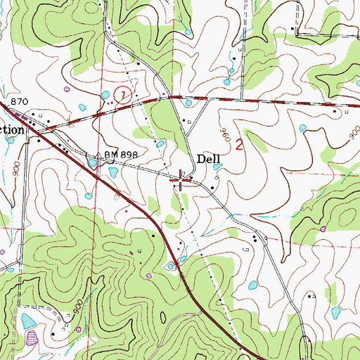 Topographic Map of Dell, MO