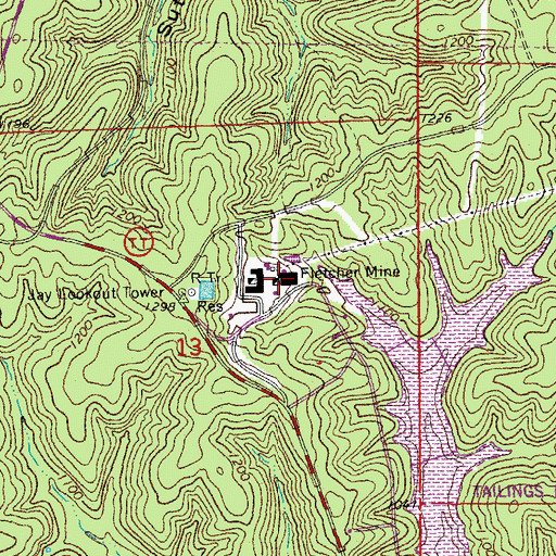 Topographic Map of Fletcher Mine, MO
