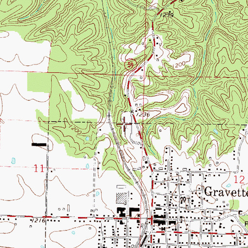 Topographic Map of Hillcrest Cemetery, AR