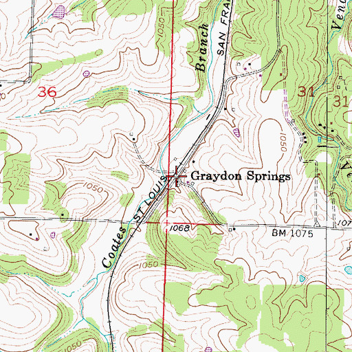 Topographic Map of Graydon Springs, MO