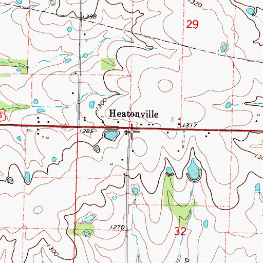 Topographic Map of Heatonville, MO