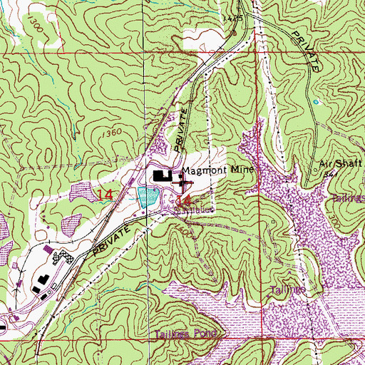 Topographic Map of Magmont Mine, MO