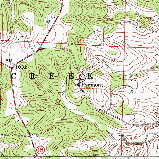 Topographic Map of Pyrmont, MO
