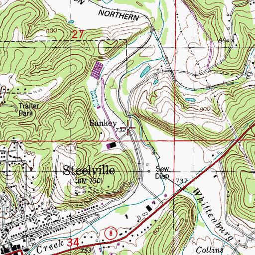 Topographic Map of Sankey (historical), MO