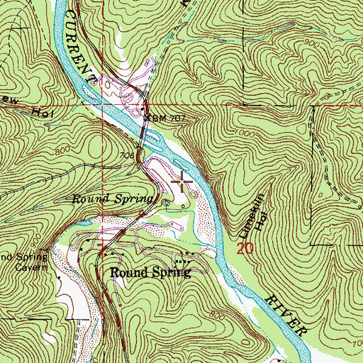 Topographic Map of Round Spring Campground, MO