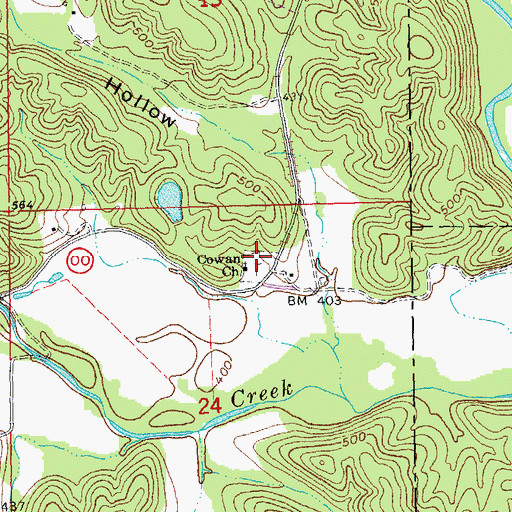Topographic Map of Cowan Cemetery, MO