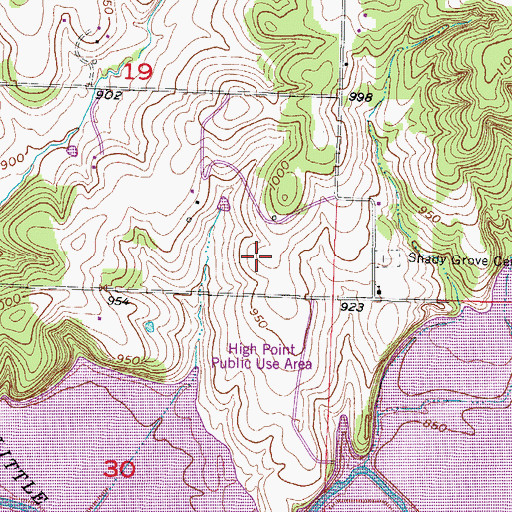 Topographic Map of Shady Grove Mill (historical), MO