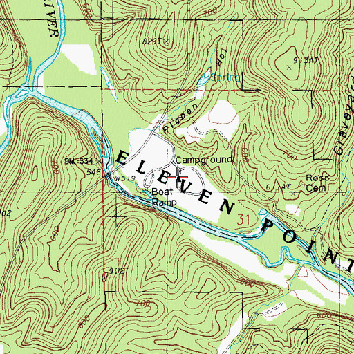 Topographic Map of Greer Crossing Campground, MO