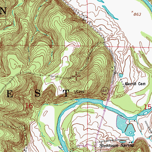 Topographic Map of Cave Eddy Campground, MO