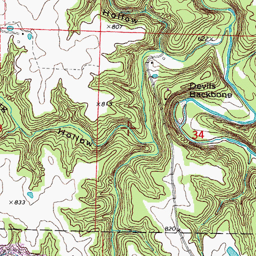 Topographic Map of Rockhouse Creek, MO
