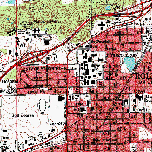 Topographic Map of Missouri University of Science and Technology, MO