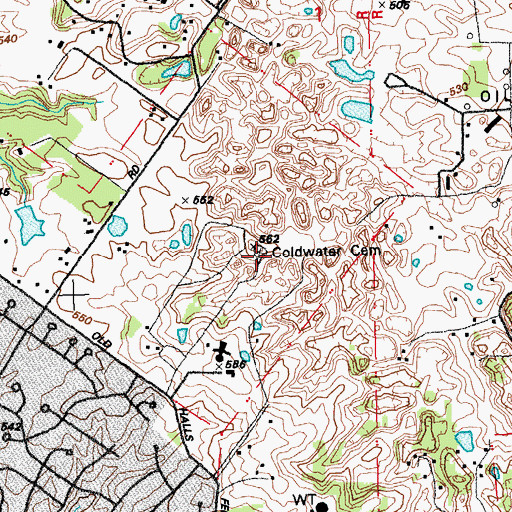 Topographic Map of Cold Water Cemetery, MO
