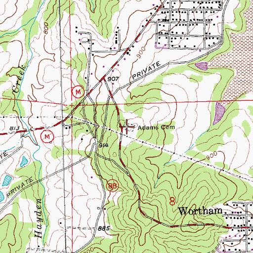 Topographic Map of Adams Cemetery, MO