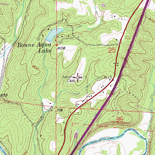 Topographic Map of Adams - Hillcrest Cemetery, MO