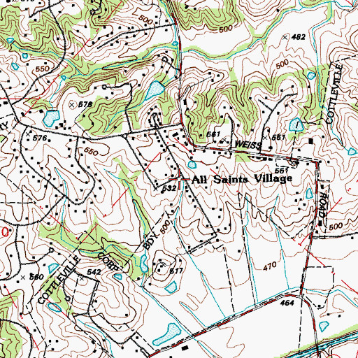 Topographic Map of All Saints Village, MO