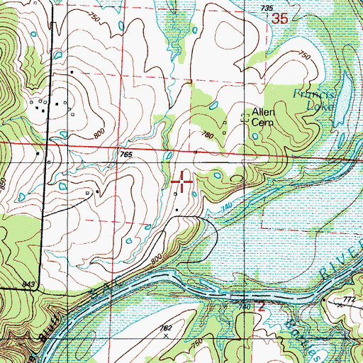 Topographic Map of Allen Cemetery, MO