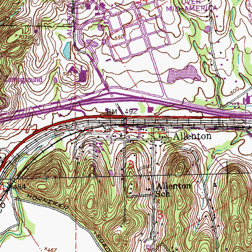 Topographic Map of Allenton, MO