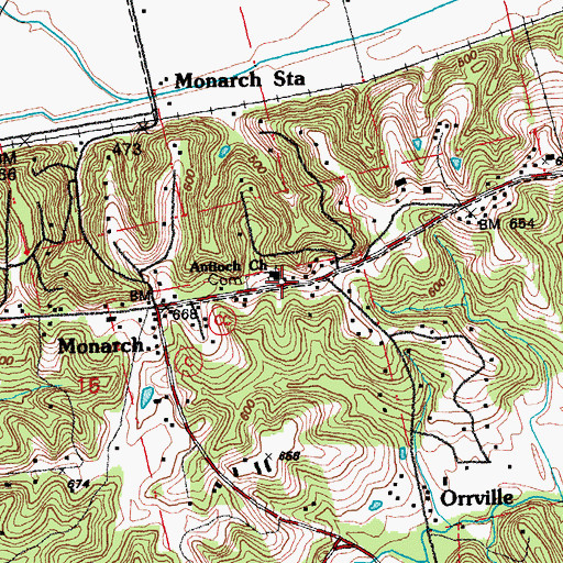 Topographic Map of Antioch Baptist Church, MO