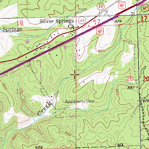 Topographic Map of Appleberry Cemetery, MO