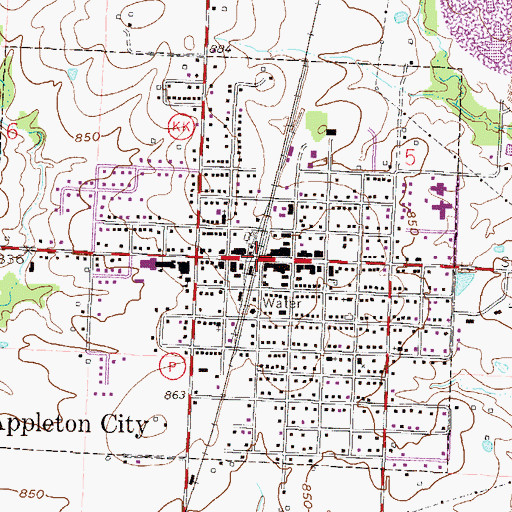 Topographic Map of Appleton City, MO