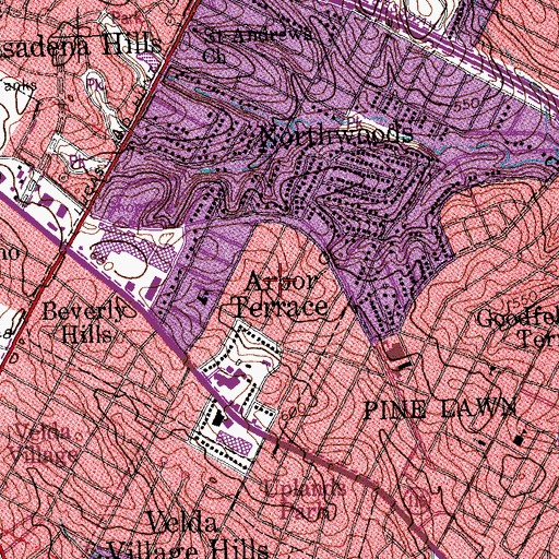 Topographic Map of Arbor Terrace, MO