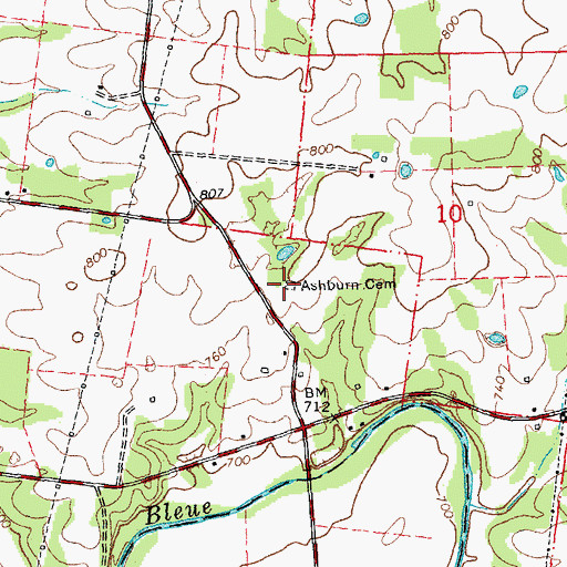 Topographic Map of Ashburn Cemetery, MO