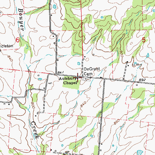 Topographic Map of Aulsbury Chapel, MO