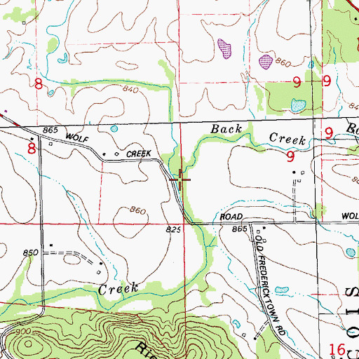 Topographic Map of Back Creek, MO