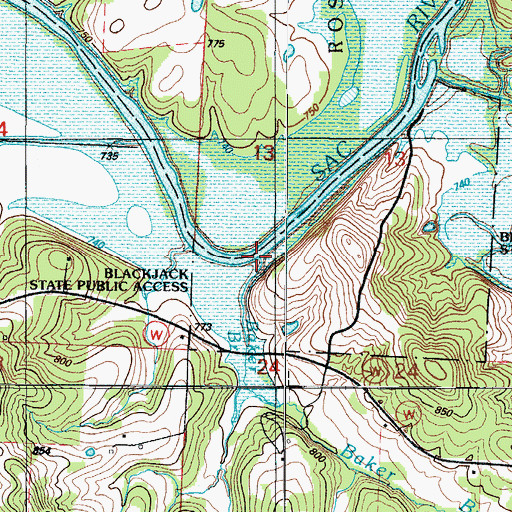 Topographic Map of Baker Branch, MO