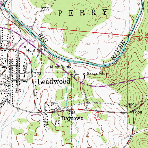Topographic Map of Baker Mine, MO