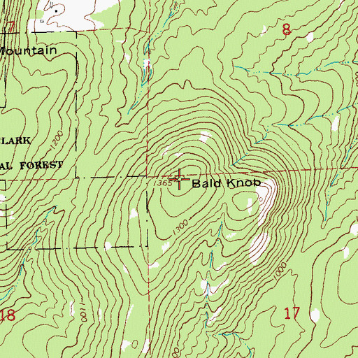 Topographic Map of Bald Knob, MO