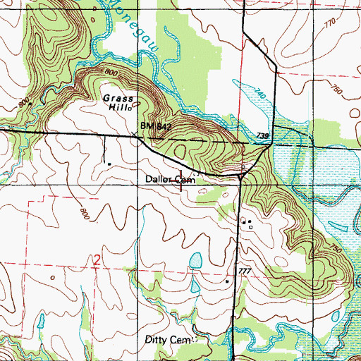 Topographic Map of Daller Cemetery, MO