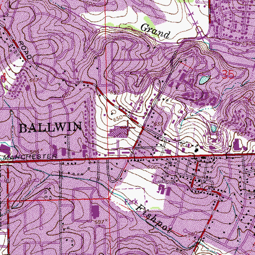 Topographic Map of Ballwin, MO