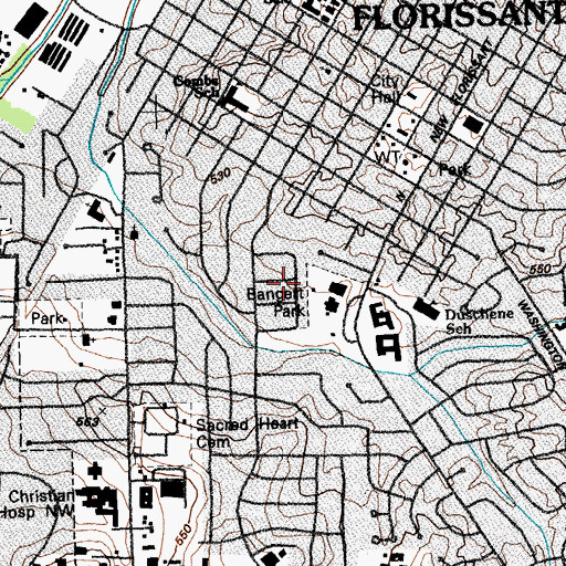 Topographic Map of Bangert Park, MO