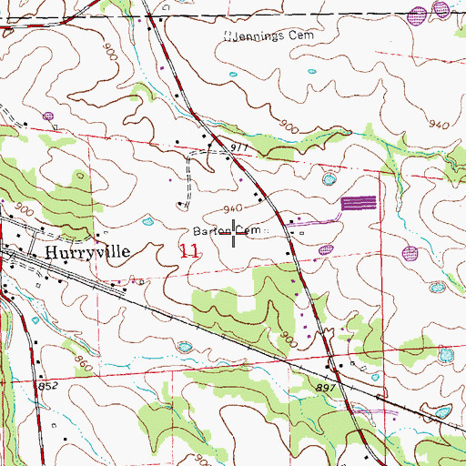 Topographic Map of Barton Cemetery, MO