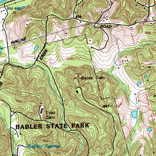 Topographic Map of Bates Cemetery, MO