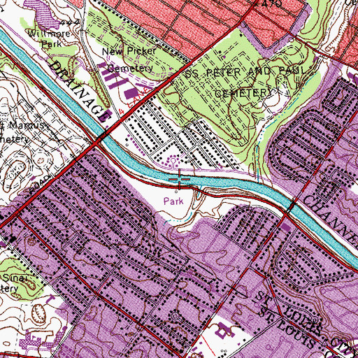 Topographic Map of River des Peres Drainage Channel, MO