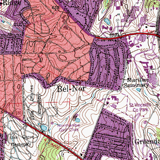Topographic Map of Bel-Nor, MO