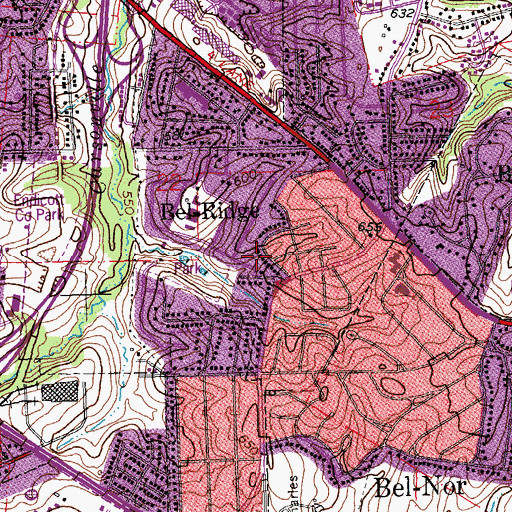 Topographic Map of Bel-Ridge, MO